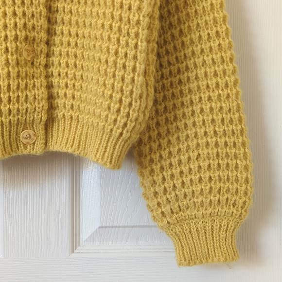 Nathan Road 80's Vintage Chunky Knit Buttoned Collared Cardigan Sweater Yellow M - Picture 8 of 11